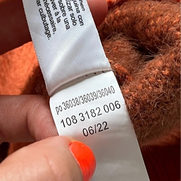 ELOQUI Intarsia Mock Neck Sweater orange brown  puff sleeve 26 / 28 - Picture 9 of 13